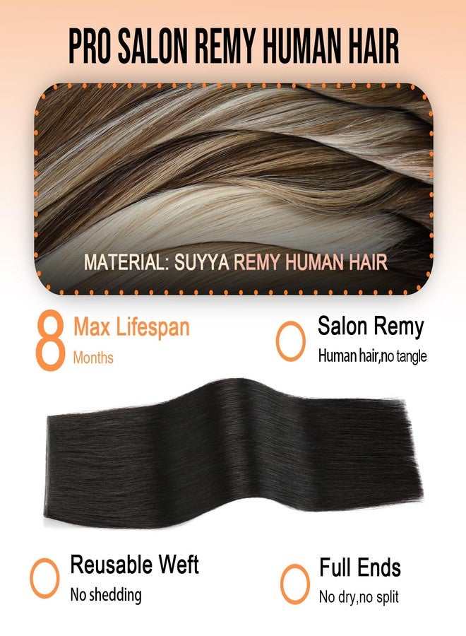 SUYYA Butterfly Weft Hair Extensions Human Hair Glueless OVO Pu Hole Genius Hand Tied Invisible DIY Double Weft Hair Extensions Straight 2PCS 14 inches Color #1B Off Black - Image 3